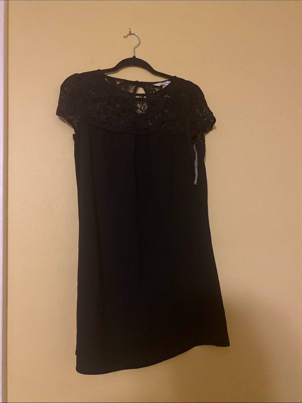 Speechless Black Lace Yoke Cap-Sleeve Dress